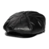 Faux Leather Newsboy Cap - Black