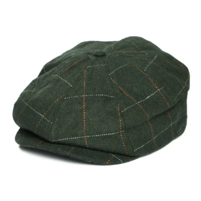 Brood Windowpane Herringbone Newsboy Cap - Moss-Orange