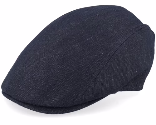Daffy LinenCotton Mix Blue Herringbone Flat Cap