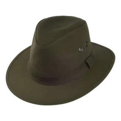 Waxed Drifter Water Repellent Fedora Hat - Olive