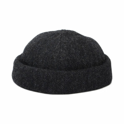 Wool Herringbone Docker Beanie Hat - Dark Grey