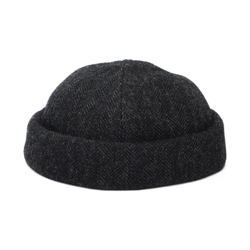 Wool Herringbone Docker Beanie Hat - Dark Grey