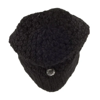 Button Down Beanie Hat - Black