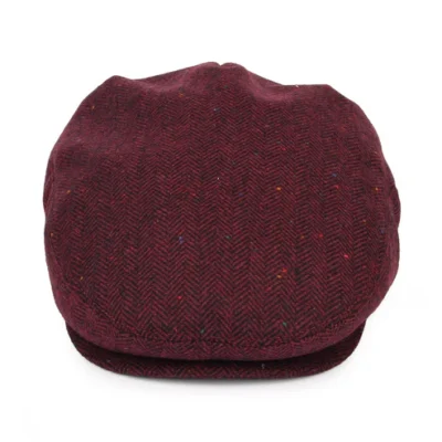 Hillcrest Herringbone Flat Cap - Burgundy Black