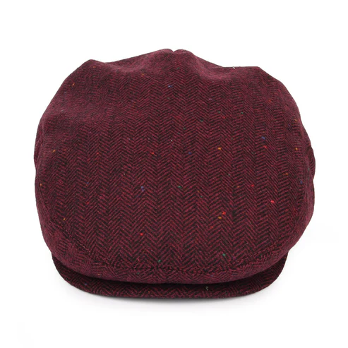 Hillcrest Herringbone Flat Cap - Burgundy Black