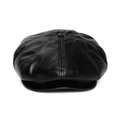Faux Leather Newsboy Cap - Black