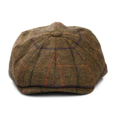 Country Tweed Windowpane Newsboy Cap - Brown
