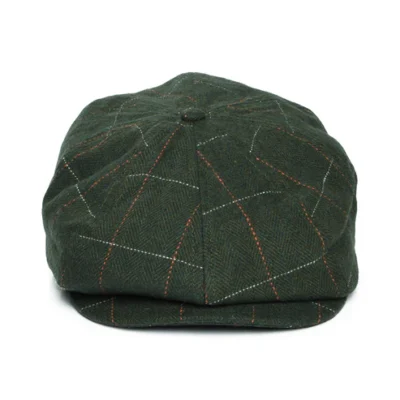 Brood Windowpane Herringbone Newsboy Cap - Moss-Orange