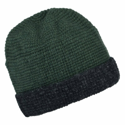Turn Up Crochet Beanie Hat - Green