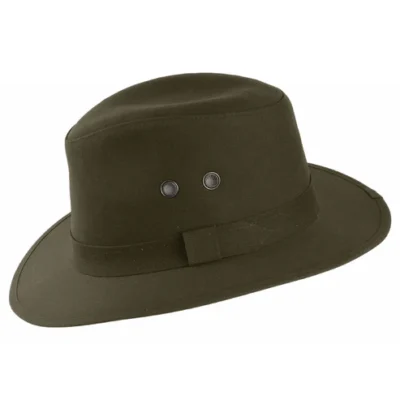 Waxed Drifter Water Repellent Fedora Hat - Olive