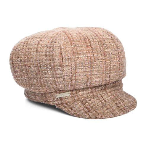Tweed Baker Boy Cap - Camel-Pink