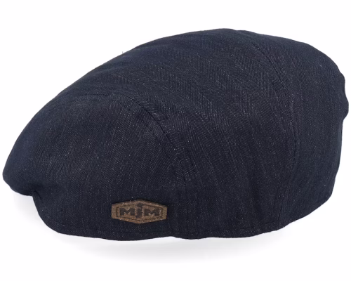 Daffy LinenCotton Mix Blue Herringbone Flat Cap