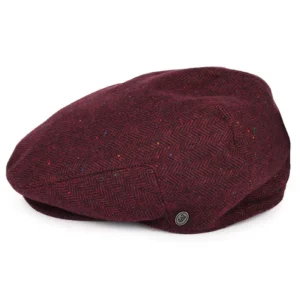 Hillcrest Herringbone Flat Cap - Burgundy Black