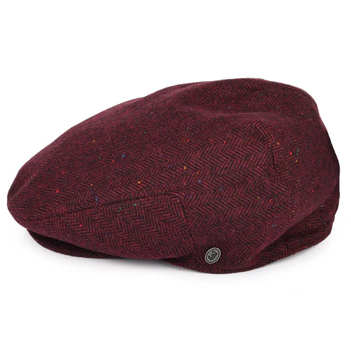 Hillcrest Herringbone Flat Cap - Burgundy Black
