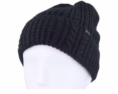 Women Halftime Cable Knit Beanie Black Cuff