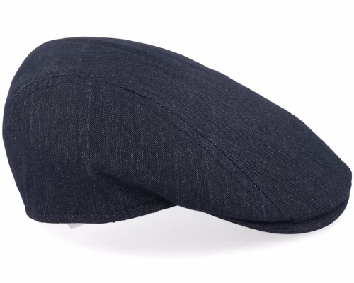 Daffy LinenCotton Mix Blue Herringbone Flat Cap