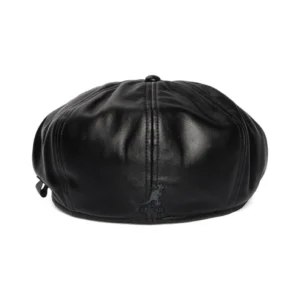 Faux Leather Newsboy Cap - Black