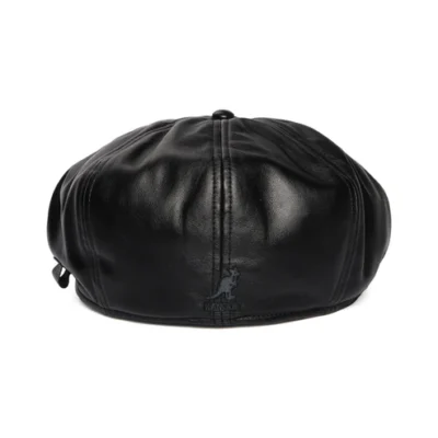 Faux Leather Newsboy Cap - Black