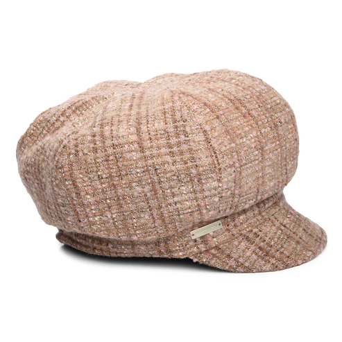 Tweed Baker Boy Cap - Camel-Pink