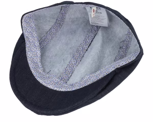 Daffy LinenCotton Mix Blue Herringbone Flat Cap