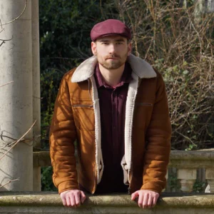 Hillcrest Herringbone Flat Cap - Burgundy Black