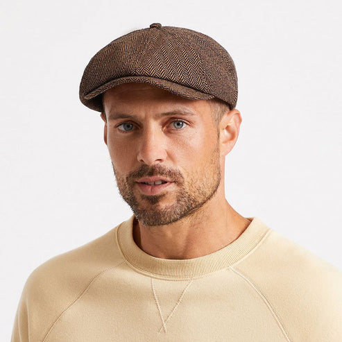 Herringbone Newsboy Cap - Brown Khaki