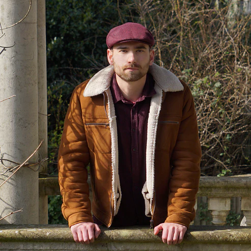 Hillcrest Herringbone Flat Cap - Burgundy Black