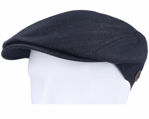 Daffy LinenCotton Mix Blue Herringbone Flat Cap