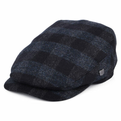 Longden Checked British Wool Flat Cap - Navy Blue
