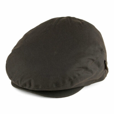 Cheviot Waxed Cotton Flat Cap with Tartan Earflaps - Olive