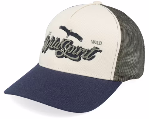 Pin Script StoneOliveNavy A-frame Trucker