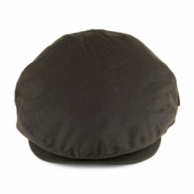 Cheviot Waxed Cotton Flat Cap with Tartan Earflaps - Olive
