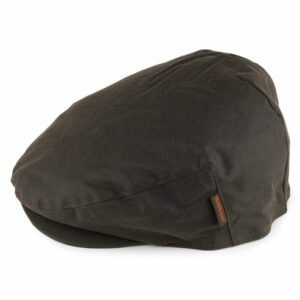 Cheviot Waxed Cotton Flat Cap with Tartan Earflaps - Olive