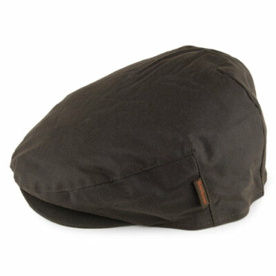 Cheviot Waxed Cotton Flat Cap with Tartan Earflaps - Olive