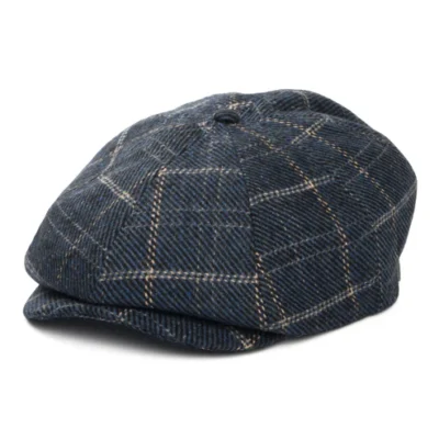 Brood Windowpane Newsboy Cap - Indigo-Tan