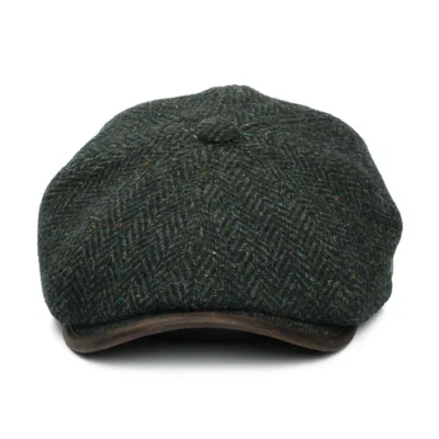 Shelby Herringbone British Wool Newsboy Cap - Forest