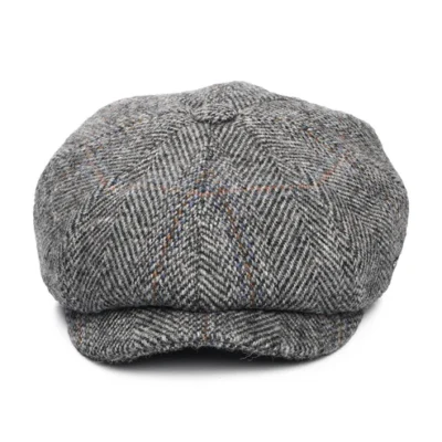 HARRIS TWEED Herringbone Carloway Newsboy Cap - Grey-Black