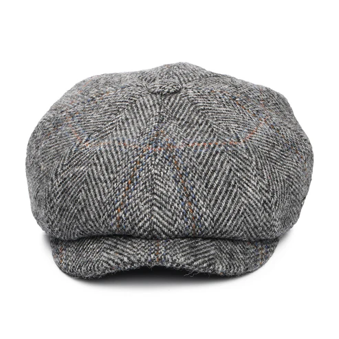 HARRIS TWEED Herringbone Carloway Newsboy Cap - Grey-Black