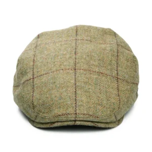 Newbury Windowpane Water Repellent British Wool Flat Cap - Light Moss