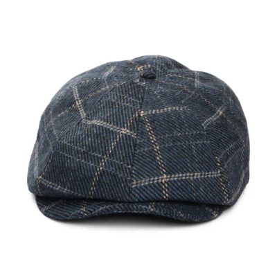 Brood Windowpane Newsboy Cap - Indigo-Tan