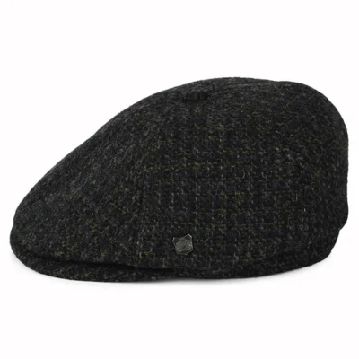 HARRIS TWEED Checked Hudson Newsboy Cap - Charcoal