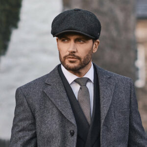 Shelby Herringbone British Wool Newsboy Cap - Forest