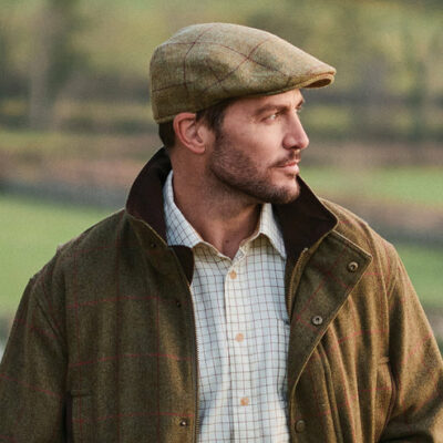 Newbury Windowpane Water Repellent British Wool Flat Cap - Light Moss