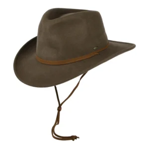 Crushable Water Repellent Wool Felt Cowboy Hat with Earflaps - Khaki