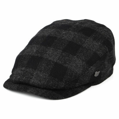 Longden Checked British Wool Flat Cap - Charcoal