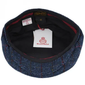 100% British Wool Check Tweed Flat Cap - Navy