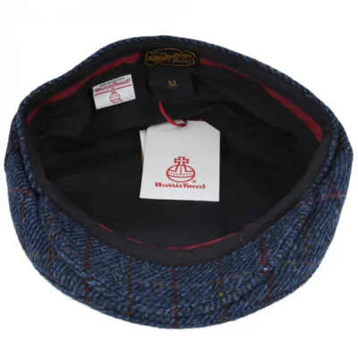 100% British Wool Check Tweed Flat Cap - Navy