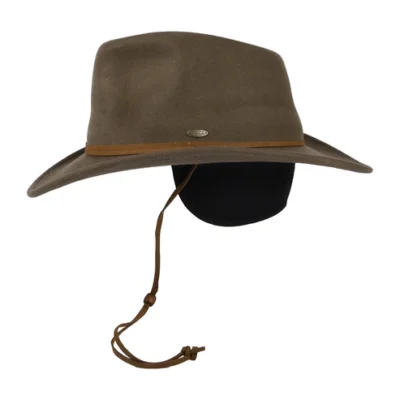 Crushable Water Repellent Wool Felt Cowboy Hat with Earflaps - Khaki