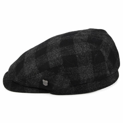 Longden Checked British Wool Flat Cap - Charcoal