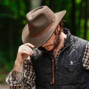 Crushable Water Repellent Wool Felt Cowboy Hat with Earflaps - Khaki